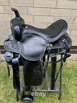 Horse Saddle Western Used Trail Endurance Leather Black Tack Set 15 16 17 18