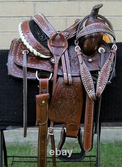 Horse Saddle Western Used Trail Roping Roper Studded Tooled Leather Tack 12 13