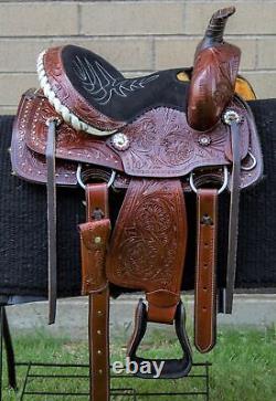 Horse Saddle Western Used Trail Roping Roper Studded Tooled Leather Tack 12 13
