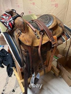 John M. Fallis Balanced Ride Saddle 15 Seat Western with Breakaway Stirrups