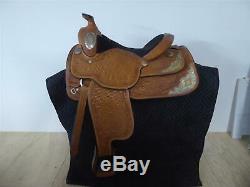 KATHY'S 15.5 WESTERN SHOW SADDLE Hand-Tooled Leather, Gold/Silver Plate NICE