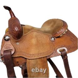 KO Trading Company Barrel Saddle, 15 Suede Seat, Roughout, Regular Oil Leather