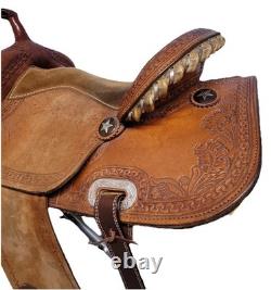 KO Trading Company Barrel Saddle, 15 Suede Seat, Roughout, Regular Oil Leather