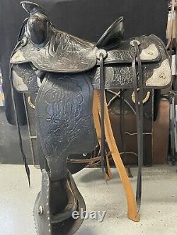 Keyston Sterling Silver Western saddle Desert Southwest Motif, Golden Horseheads