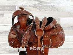 Kids Saddle Pro Western Barrel Racing Trail Leather Horse Pleasure Tack 10 12 13