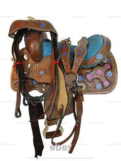 Kids Western Saddle Barrel Racing Pleasure Horse Trail Used Leather 10 12 13