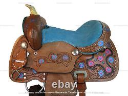 Kids Western Saddle Barrel Racing Pleasure Horse Trail Used Leather 10 12 13