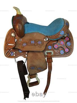 Kids Western Saddle Barrel Racing Pleasure Horse Trail Used Leather 10 12 13