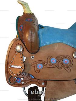 Kids Western Saddle Barrel Racing Pleasure Horse Trail Used Leather 10 12 13