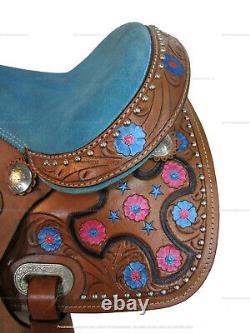 Kids Western Saddle Barrel Racing Pleasure Horse Trail Used Leather 10 12 13