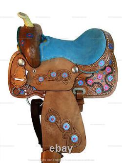 Kids Western Saddle Barrel Racing Pleasure Horse Trail Used Leather 10 12 13