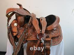Kids Western Saddle Barrel Racing Pleasure Tooled Leather Child Saddles 10 12 13