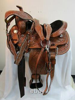 Kids Western Saddle Barrel Racing Pleasure Tooled Leather Child Saddles 10 12 13
