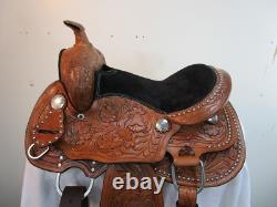 Kids Western Saddle Barrel Racing Pleasure Tooled Leather Child Saddles 10 12 13