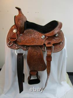 Kids Western Saddle Barrel Racing Pleasure Tooled Leather Child Saddles 10 12 13