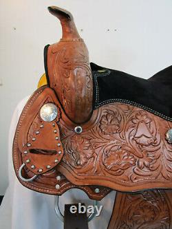 Kids Western Saddle Barrel Racing Pleasure Tooled Leather Child Saddles 10 12 13