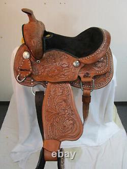 Kids Western Saddle Barrel Racing Pleasure Tooled Leather Child Saddles 10 12 13