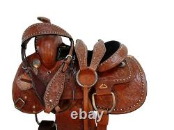 Kids Western Saddle Youth Barrel Racing Comfy Tooled Leather Used Set 10 12 13