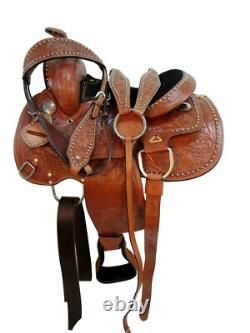 Kids Western Saddle Youth Barrel Racing Comfy Tooled Leather Used Set 10 12 13