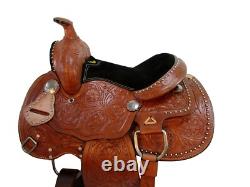 Kids Western Saddle Youth Barrel Racing Comfy Tooled Leather Used Set 10 12 13