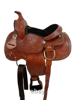 Kids Western Saddle Youth Barrel Racing Comfy Tooled Leather Used Set 10 12 13