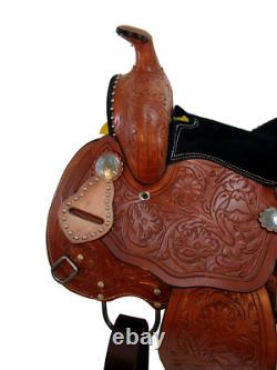 Kids Western Saddle Youth Barrel Racing Comfy Tooled Leather Used Set 10 12 13