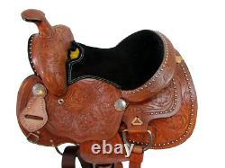 Kids Western Saddle Youth Barrel Racing Comfy Tooled Leather Used Set 10 12 13