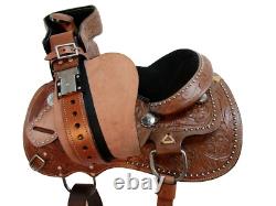 Kids Western Saddle Youth Barrel Racing Comfy Tooled Leather Used Set 10 12 13
