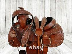 Kids Western Saddle Youth Barrel Racing Comfy Tooled Leather Used Set 10 12 13