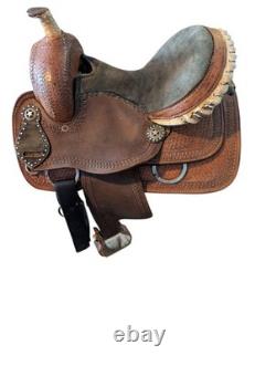 King Series 13 Youth Western Saddle Tooled Leather Star Conchos Kids Pony King Series 13 Youth Western Saddle Tooled Leather Star Conchos Kids Pony