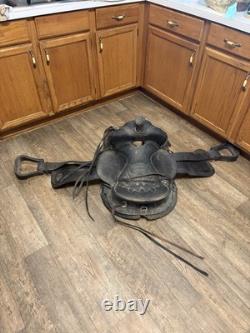 King Series Leather Children's Traditional Western Saddle 12 in Black for Pony
