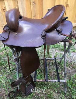King Series brown leather Western draft horse trail saddle 16 used