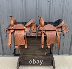 LOT OF 2 Pony Saddles 12 Kids Western Saddle Leather Horse Tack Set Bundle