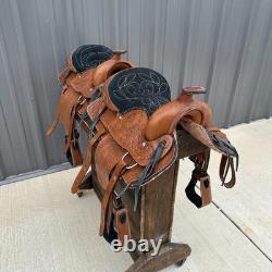 LOT OF 2 Pony Saddles 12 Kids Western Saddle Leather Horse Tack Set Bundle