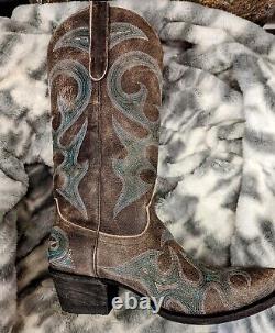 Lanes Women's Western Boots Size 7 Mocha Brown w Light Teal Embroidery with Box