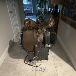 Leather Pleasure/Trail Western Horse Saddle, Traditional Design, Brown, 15 in