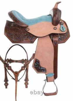 Leather Western Barrel Horse Saddle Handmade Tooling With Suede Soft Seat