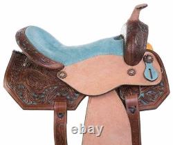 Leather Western Barrel Horse Saddle Handmade Tooling With Suede Soft Seat