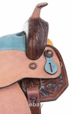 Leather Western Barrel Horse Saddle Handmade Tooling With Suede Soft Seat