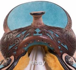 Leather Western Barrel Horse Saddle Handmade Tooling With Suede Soft Seat