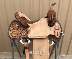 Leather Western Barrel Racing Trail Horse Tack Saddle With Girth in All Sizes