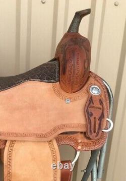 Leather Western Horse Saddles Barrel Racing Premium with tack set free ship