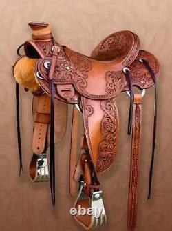 Leather western wade saddle tooled carved leather horse tack