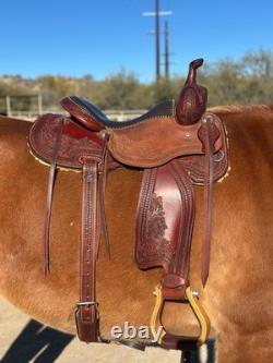 Lightly used Five Star Saddle, red tooled leather, Western
