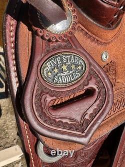 Lightly used Five Star Saddle, red tooled leather, Western