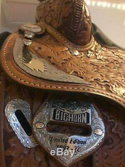 Limited Edition Big Horn Western Show Saddle Set, 16, Brown, Silver and Brass