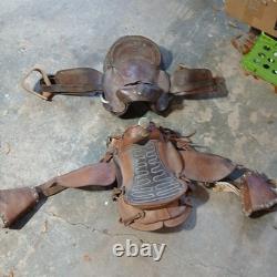 Lot Of 2 Tooled Leather Floral Western Saddle vintage 1 Brahma Brand