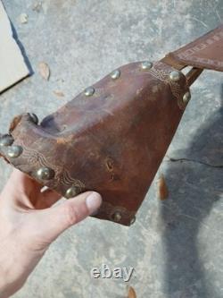 Lot Of 2 Tooled Leather Floral Western Saddle vintage 1 Brahma Brand