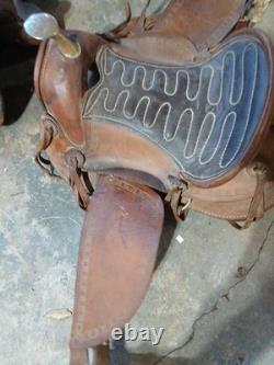Lot Of 2 Tooled Leather Floral Western Saddle vintage 1 Brahma Brand