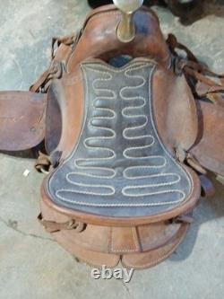 Lot Of 2 Tooled Leather Floral Western Saddle vintage 1 Brahma Brand